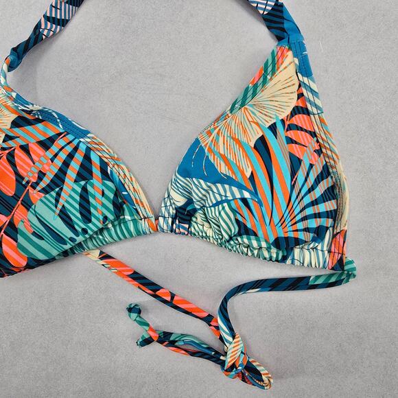 Sun & Sea Green Tropical Padded Tie Swim Sports Bra Beach Bikini Top M Medium - Picture 3 of 7